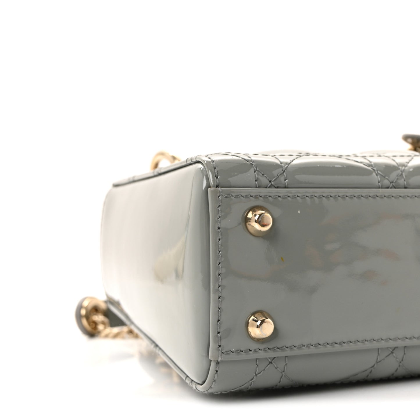 Patent Cannage Mini Lady Dior Grey Stone
