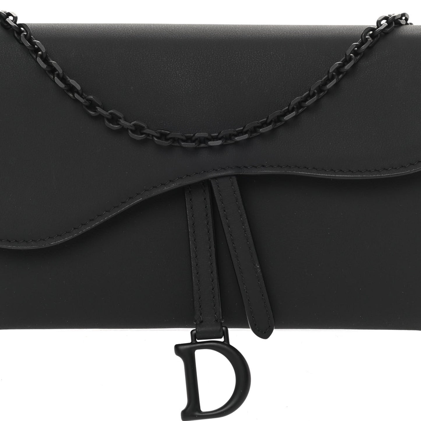 Ultra Matte Calfskin Saddle Chain Wallet Pouch Black