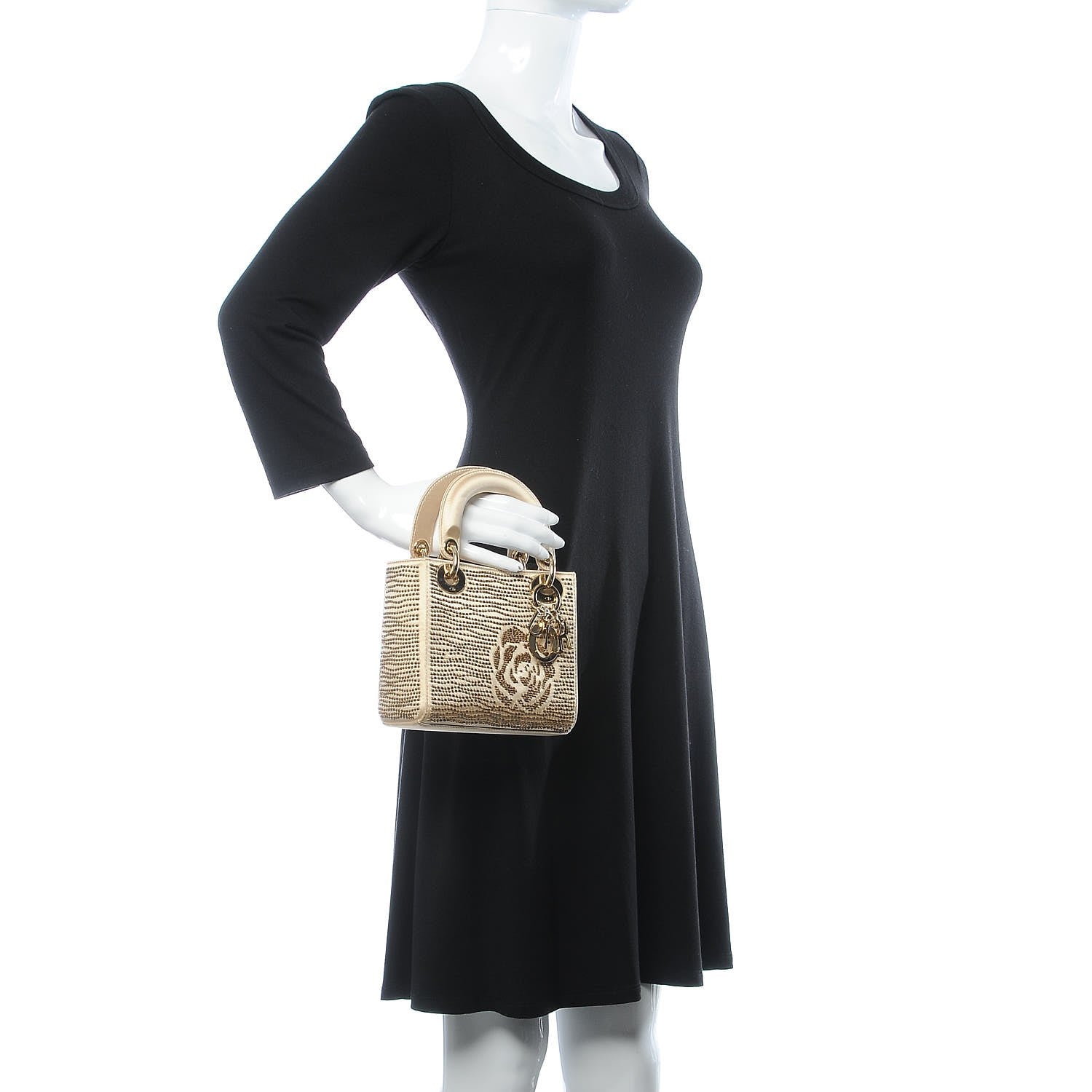 Christian Dior Satin Beaded Mini Lady Dior Gold 2 of 7