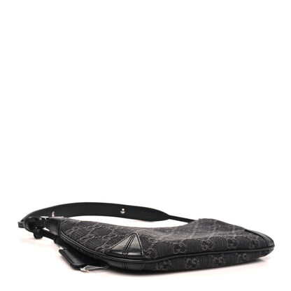Gucci Jacquard Black Denim GG Monogram Horsebit Slim Small Shoulder Bag Black Grey 4 of 10