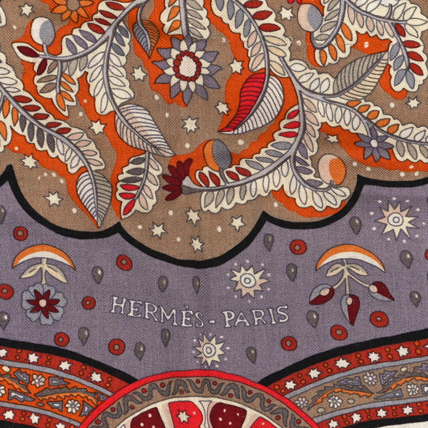 Cashmere Silk Aux Portes Du Palais Shawl 140 Black Beige Rouge