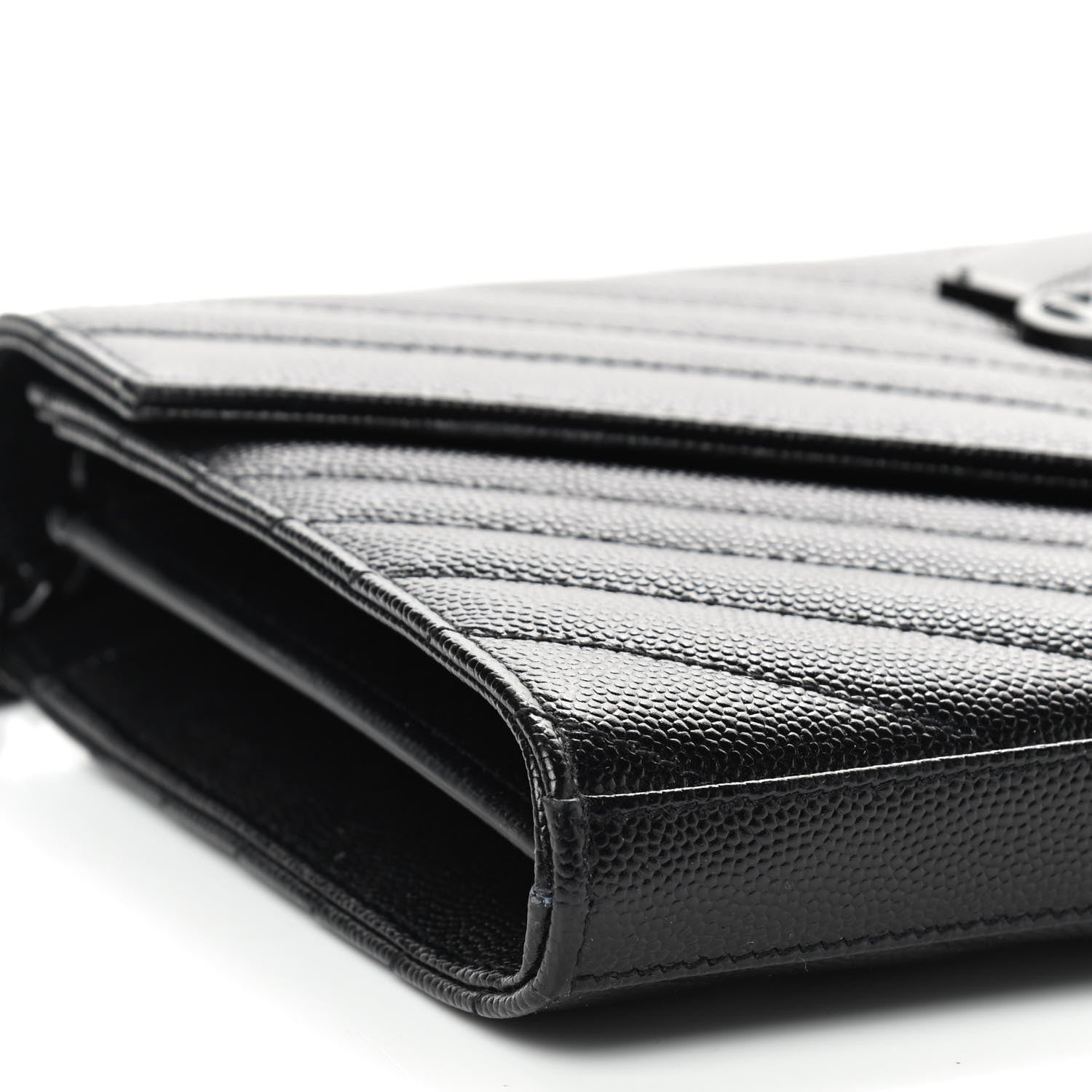 Saint Laurent Grain De Poudre Matelasse Chevron Monogram Chain Wallet Black 6 of 8