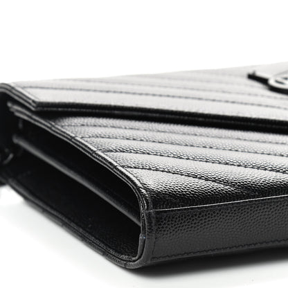 Saint Laurent Grain De Poudre Matelasse Chevron Monogram Chain Wallet Black 6 of 8