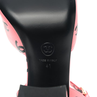 Chanel Printed Lambskin CC Sandals 41 Pink Black 7 of 8