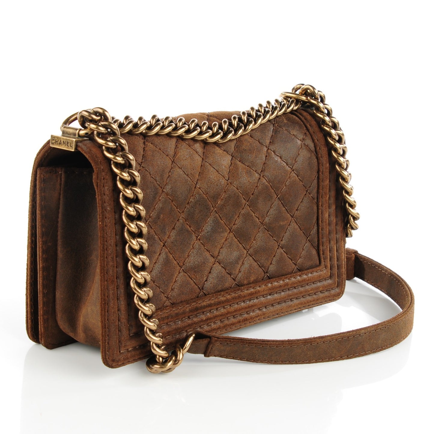 Nubuck Quilted Medium Boy Flap Brown