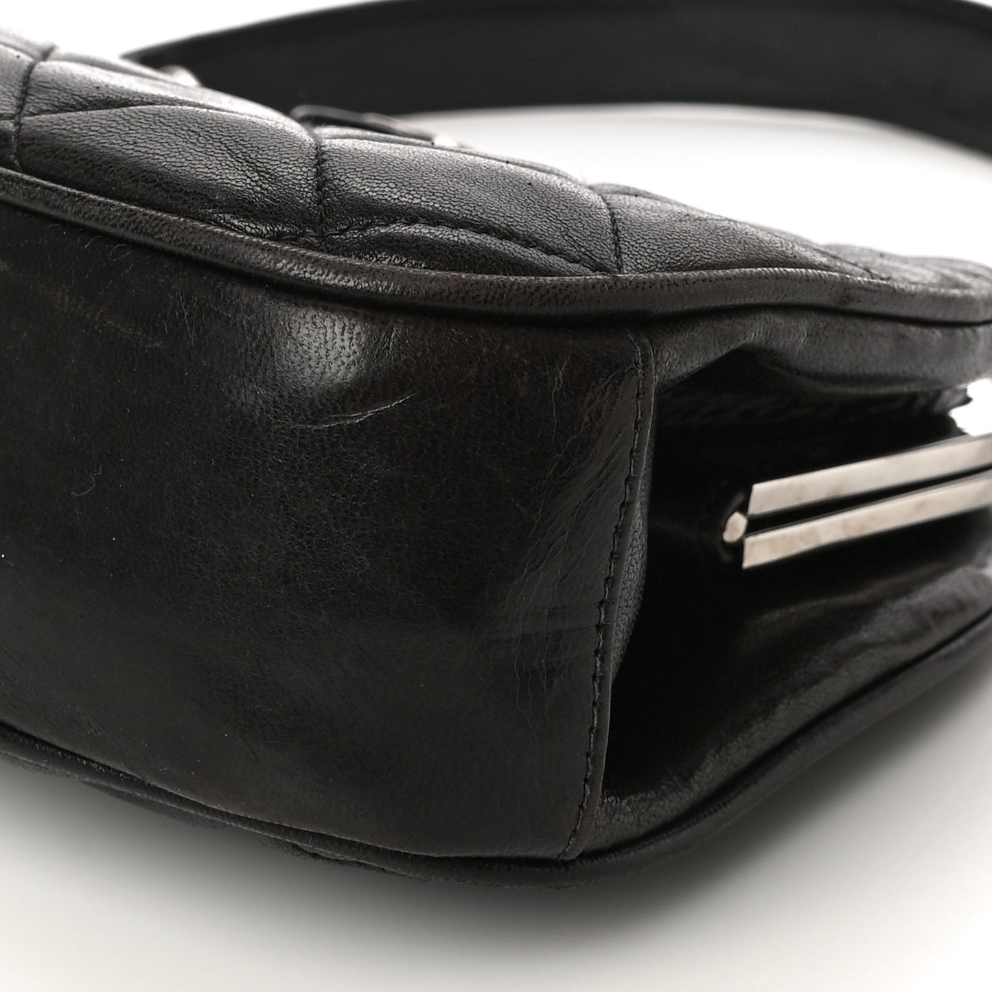 Lambskin Quilted Kisslock Frame Bag Black