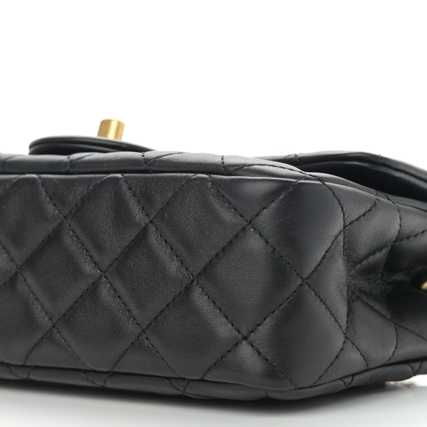 Lambskin Quilted Mini Rectangular Pearl Crush Flap Black