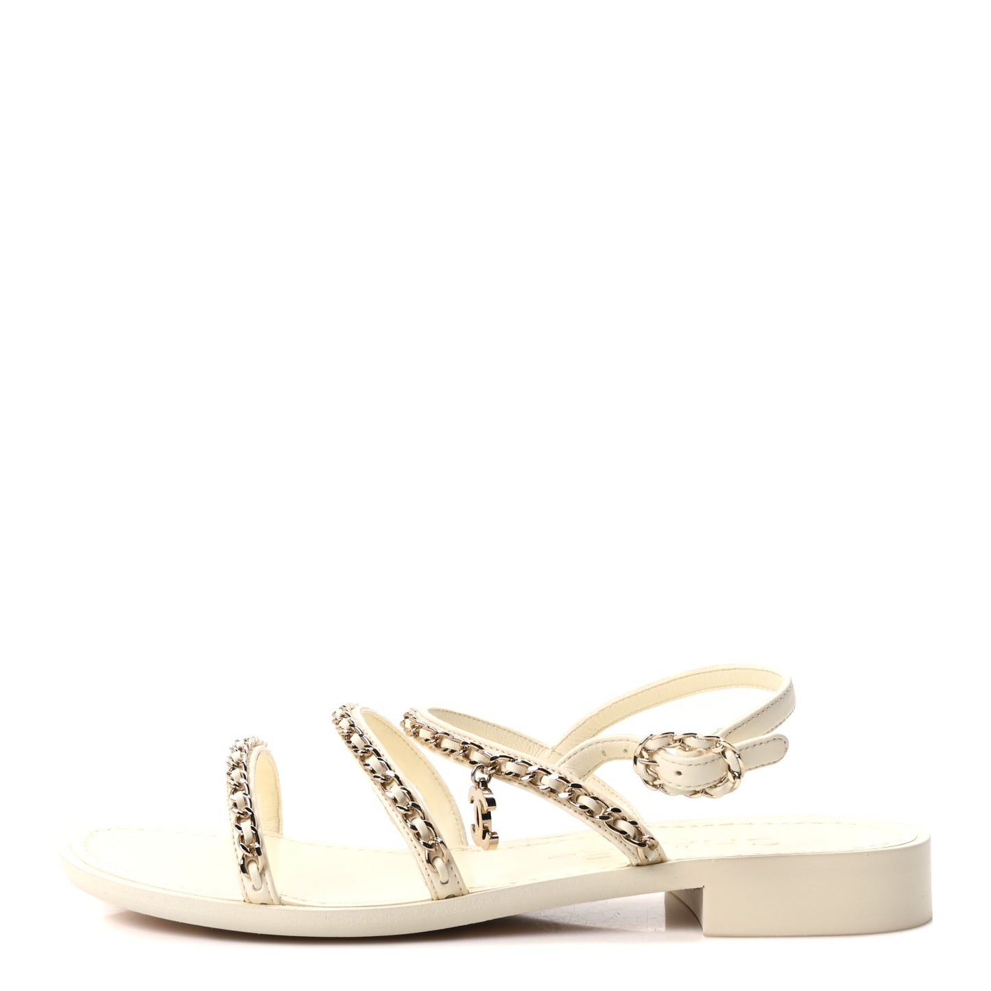 Lambskin CC Chain Flat Sandals 36.5 Ivory