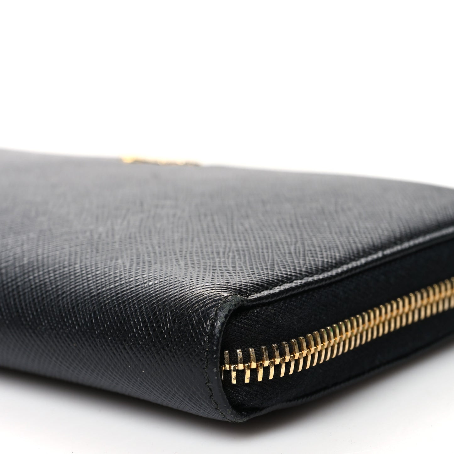 Saffiano Metal Large Zip Around Travel Wallet Black