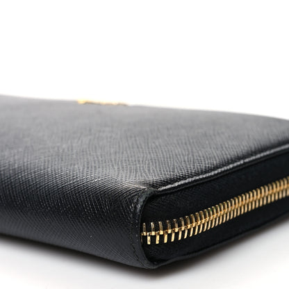 Prada Saffiano Metal Large Zip Around Travel Wallet Black 9 of 15