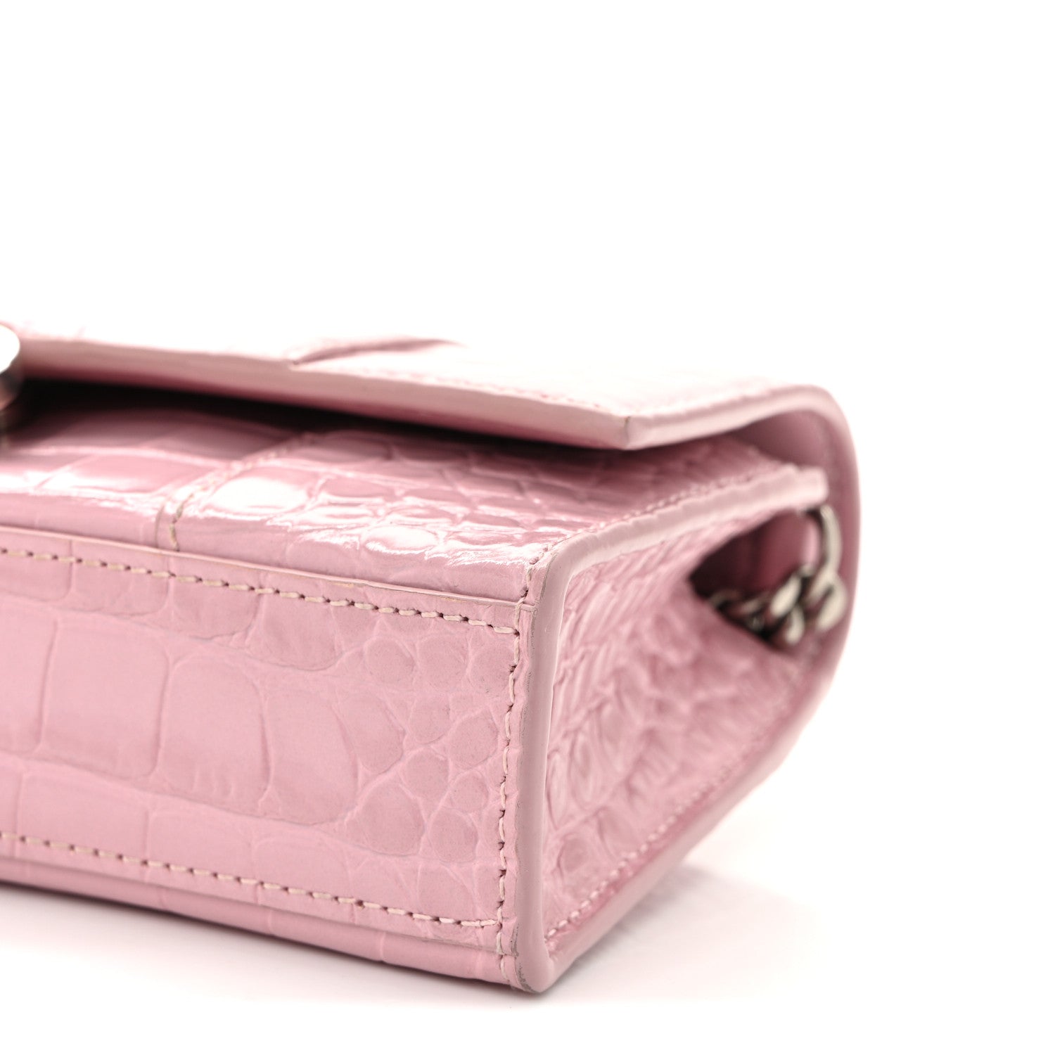 Balenciaga Shiny Calfskin Crocodile Embossed Hourglass Chain Bag Powder Pink 9 of 9