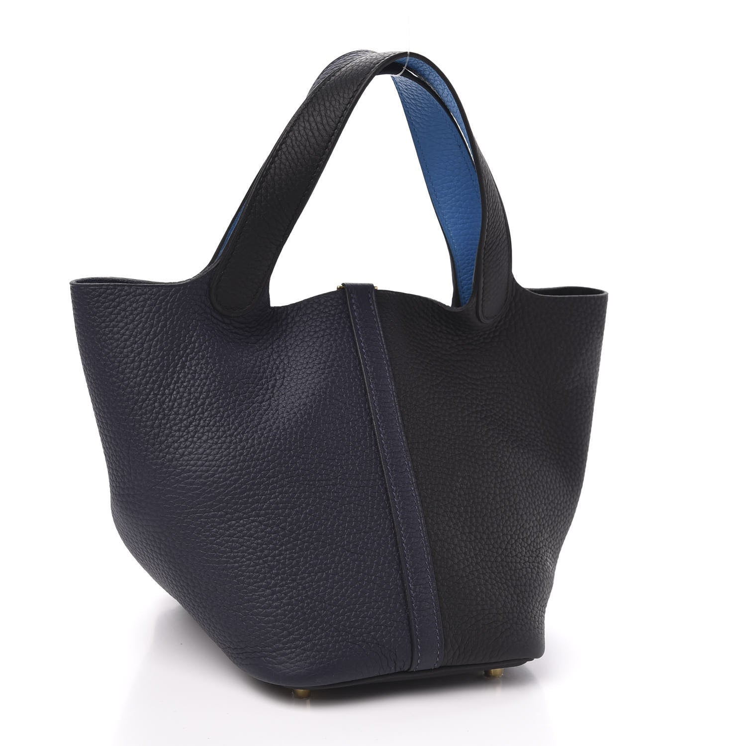 Hermes Taurillon Clemence Casaque Picotin Lock 18 PM Blue Nuit Black Bleu Frida 3 of 12