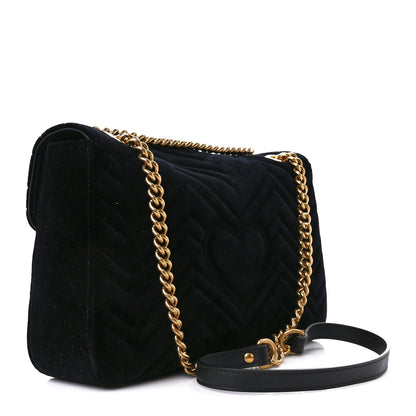 Gucci Velvet Matelasse Medium GG Marmont Shoulder Bag Black 3 of 11