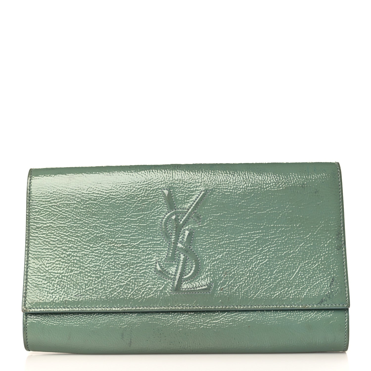 Saint Laurent Textured Patent Monogram Large Belle De Jour Clutch Turquoise 1 of 15