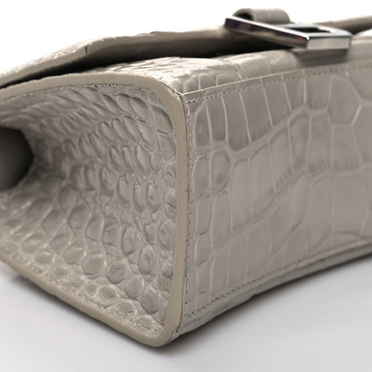 Balenciaga Shiny Calfskin Crocodile Embossed Hourglass Top Handle Bag XS Cold Beige 10 of 14