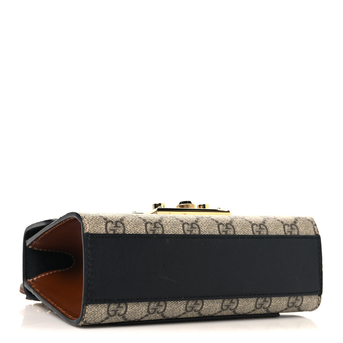 Gucci GG Supreme Monogram Calfskin Small Padlock Shoulder Bag Beige Black Cuir 4 of 12