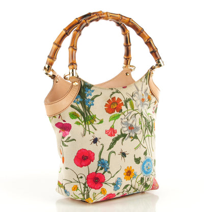 Gucci Floral Flora Canvas Bamboo Handbag White 3 of 7