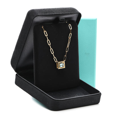 Tiffany 18K Yellow Gold Aquamarine Jewel Box Pendant Necklace 6 of 6