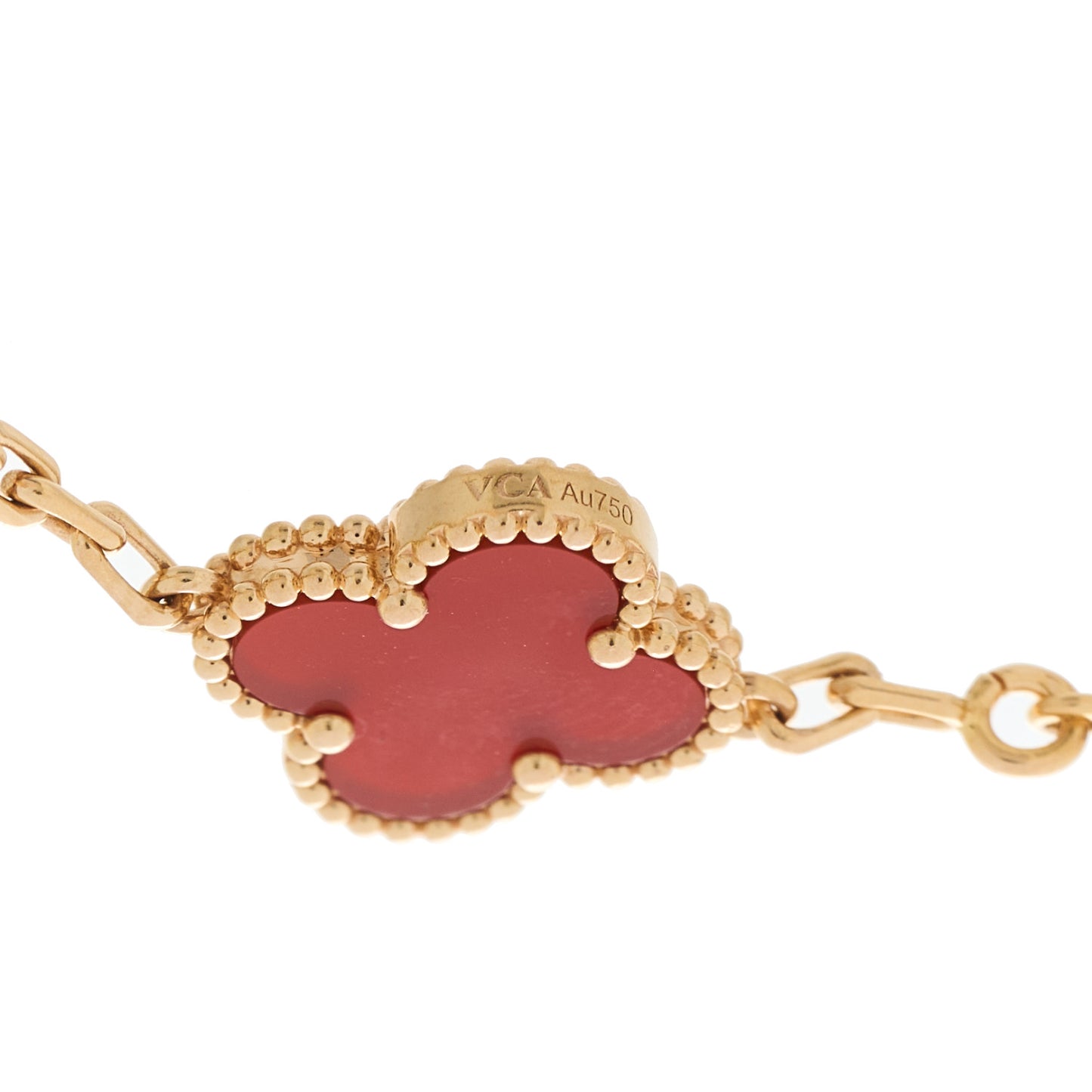 18K Rose Gold Carnelian 5 Motifs Guilloche Vintage Alhambra Bracelet
