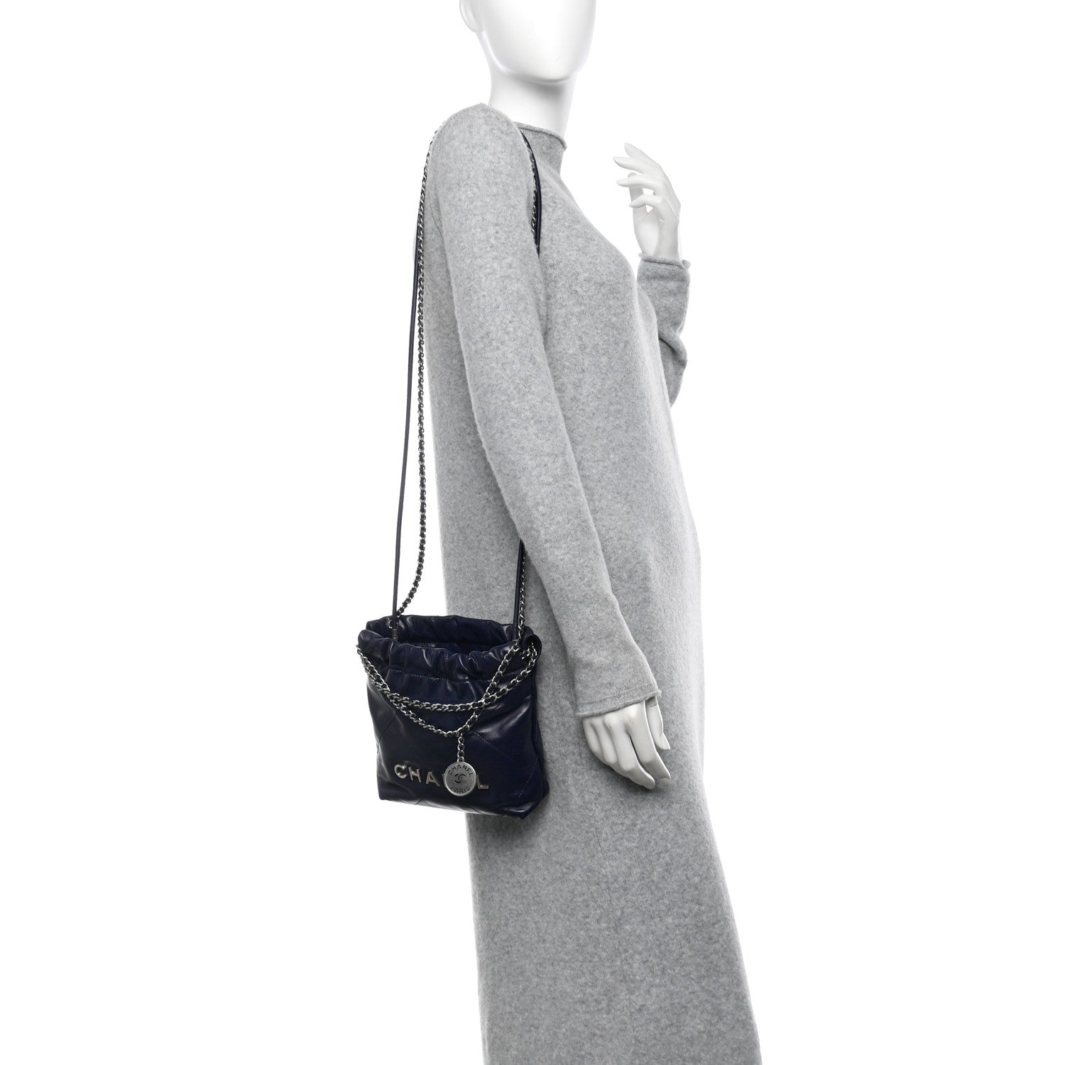 Chanel Shiny Calfskin Quilted Mini Chanel 22 Navy Blue 2 of 10