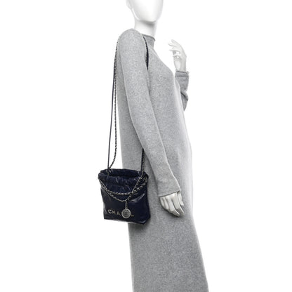 Chanel Shiny Calfskin Quilted Mini Chanel 22 Navy Blue 2 of 10
