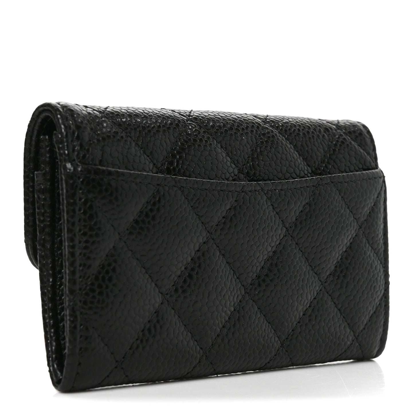 Caviar Quilted Flap Card Holder Wallet Black
