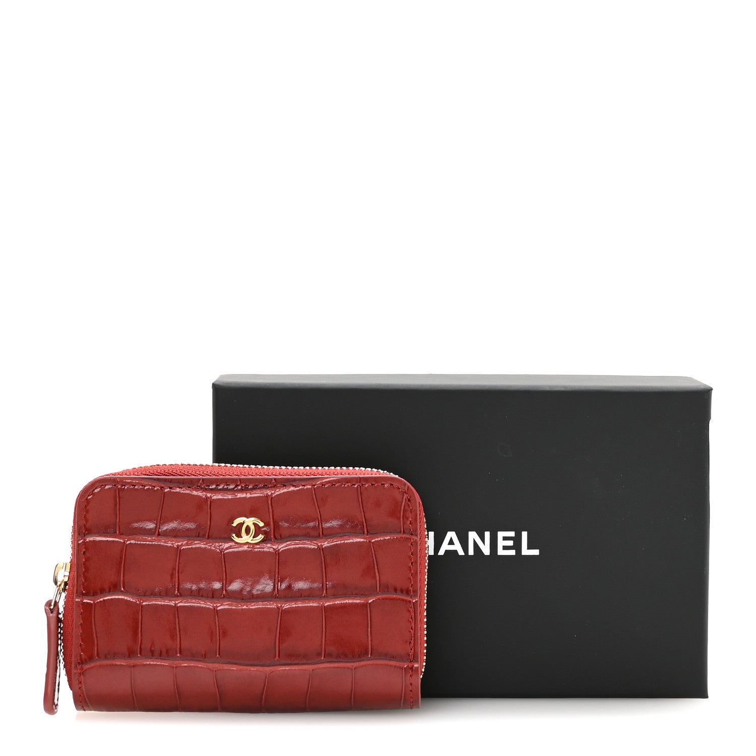 Chanel Calfskin Crocodile Embossed Crococo Coin Purse Burgundy 8 of 8