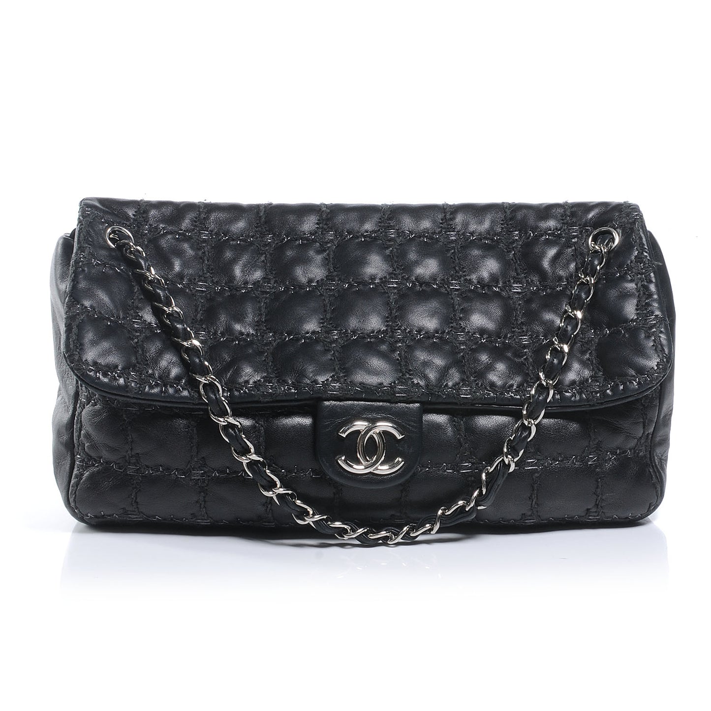 Lambskin Double Stitch Maxi Flap Black