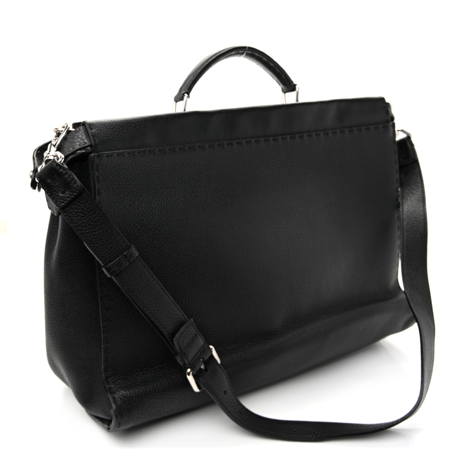 Fendi Cuoio Romano Selleria Metal Stitch Large Mens Peekaboo Iconic Essential Satchel Black 3 of 12