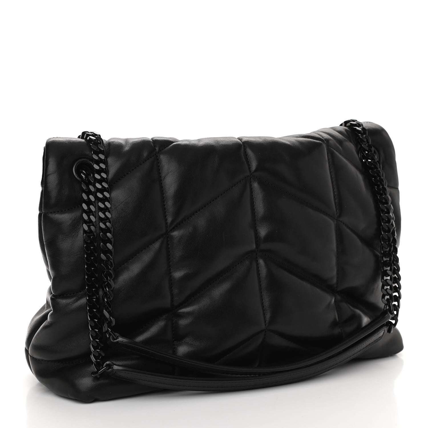 Saint Laurent Lambskin Quilted Medium Loulou Puffer Monogram Chain Satchel Black 3 of 11