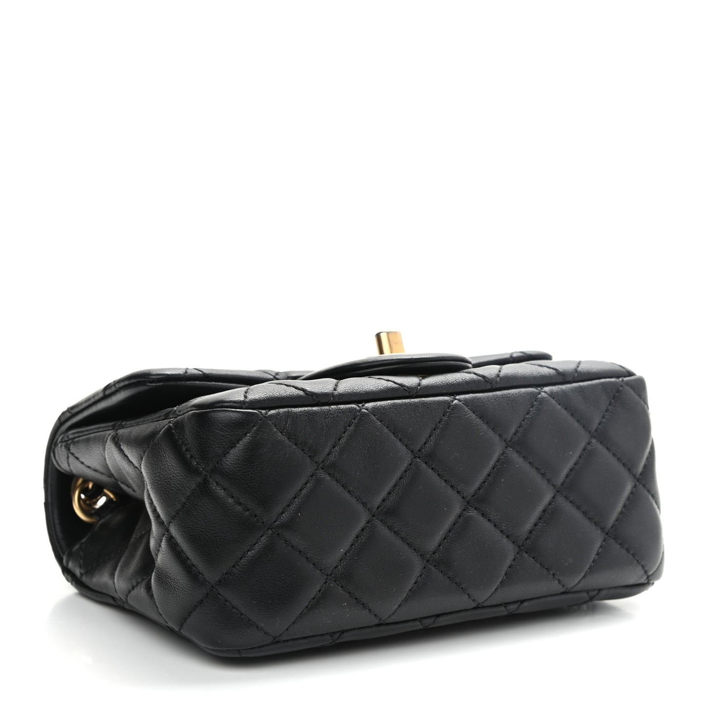 Lambskin Quilted Mini Pearl Crush Flap Black