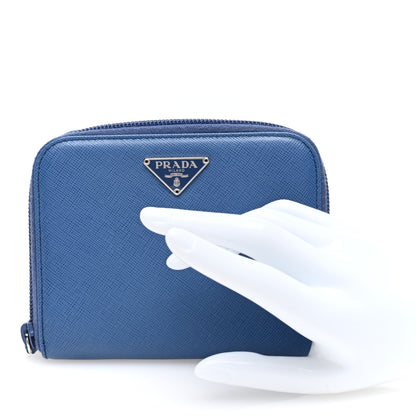 Prada Saffiano Metal Compact Wallet Cobalto 2 of 6