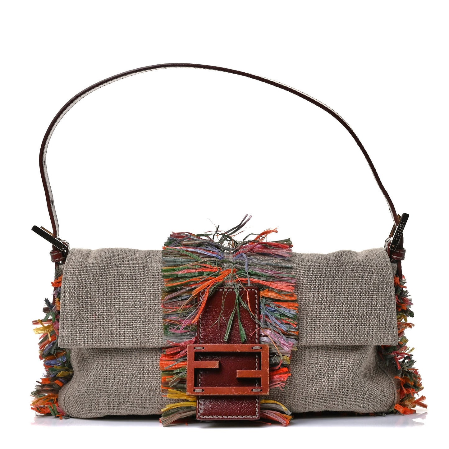 Linen Straw Baguette Natural Multicolor