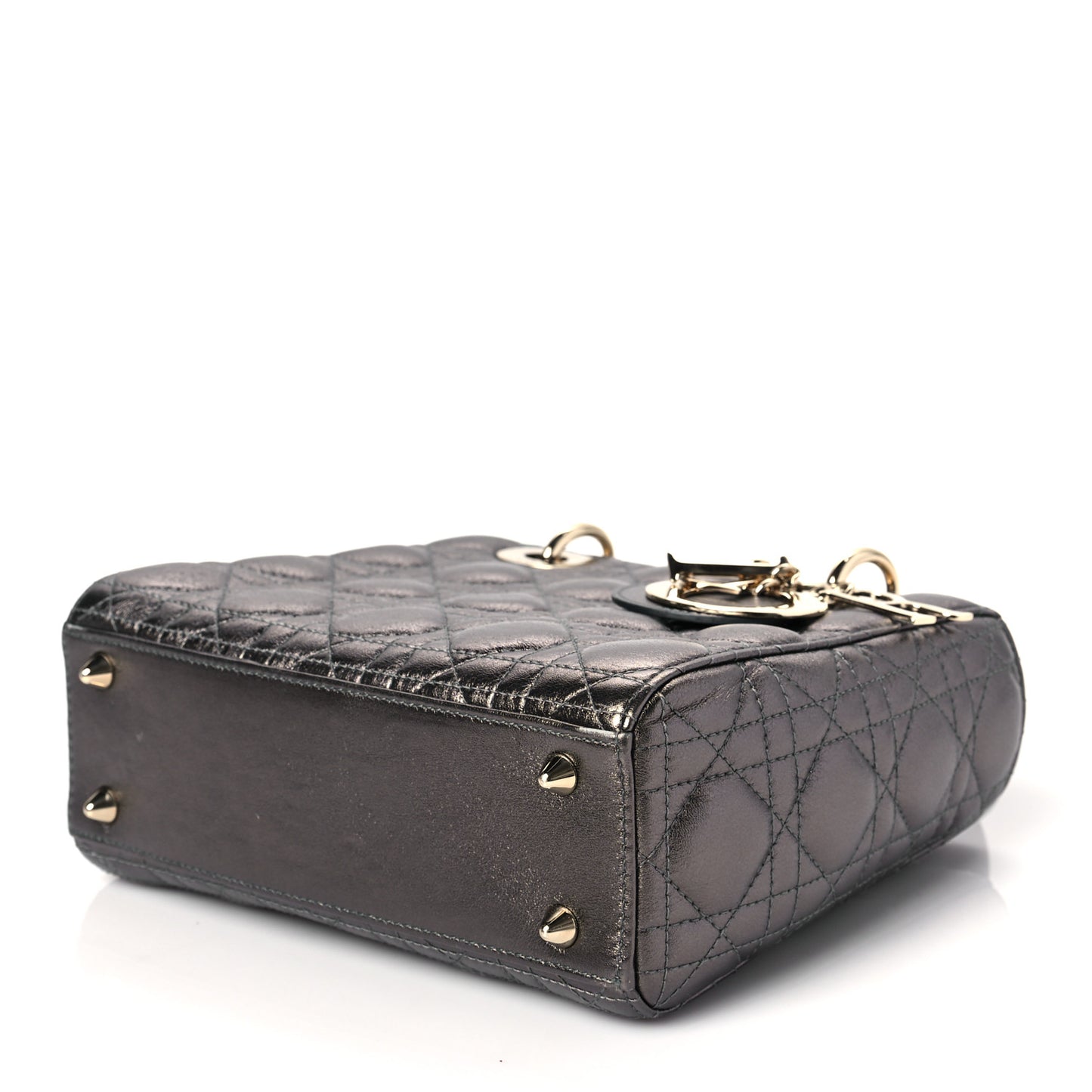 Lambskin Cannage Small My ABCDior Lady Dior Metallic Grey