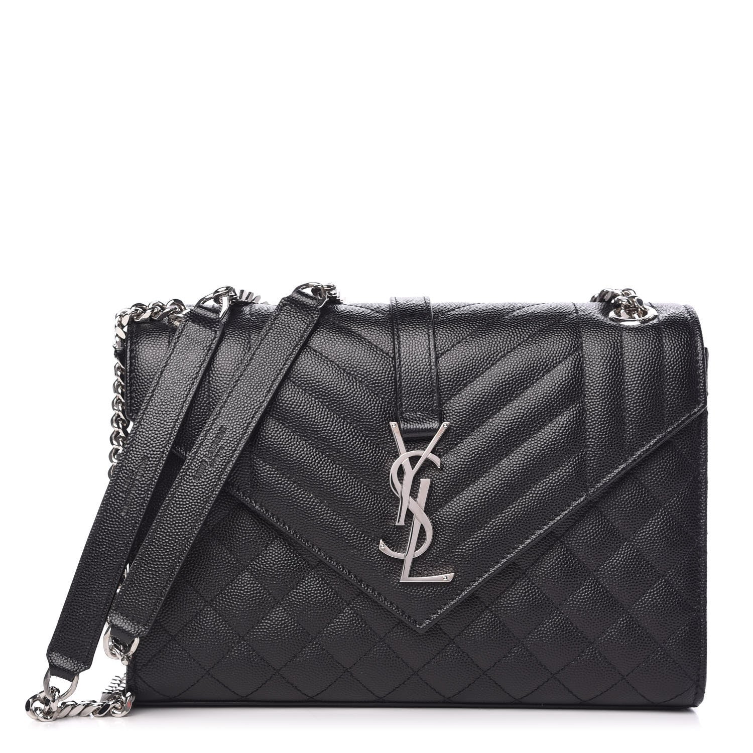 Saint Laurent Grain De Poudre Textured Mixed Matelasse Triquilt Medium Monogram Satchel Black 1 of 8
