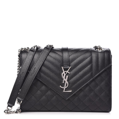 Saint Laurent Grain De Poudre Textured Mixed Matelasse Triquilt Medium Monogram Satchel Black 1 of 8