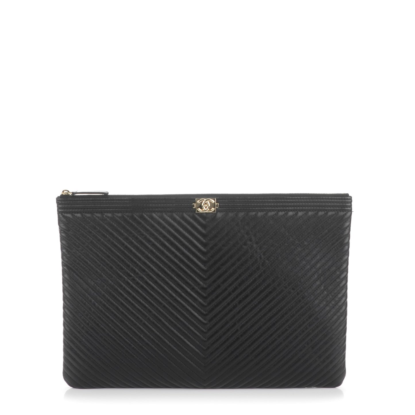 Calfskin Chevron Large Boy Cosmetic Case Black