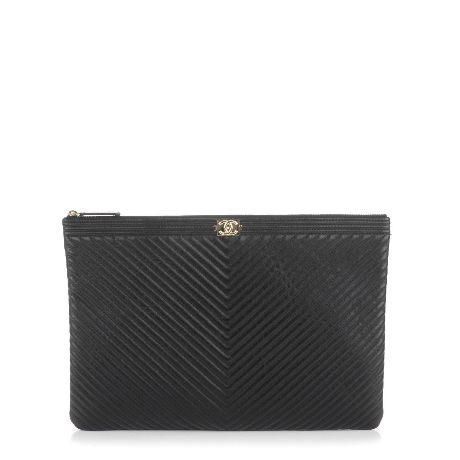 Chanel Calfskin Chevron Large Boy Cosmetic Case Black 1 of 7