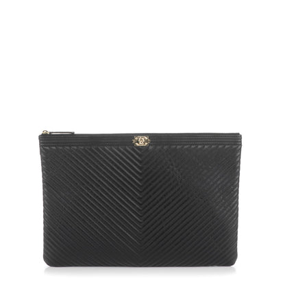 Chanel Calfskin Chevron Large Boy Cosmetic Case Black 1 of 7