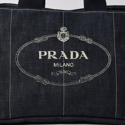 Prada Denim Logo Tote Blue Rosso 7 of 9