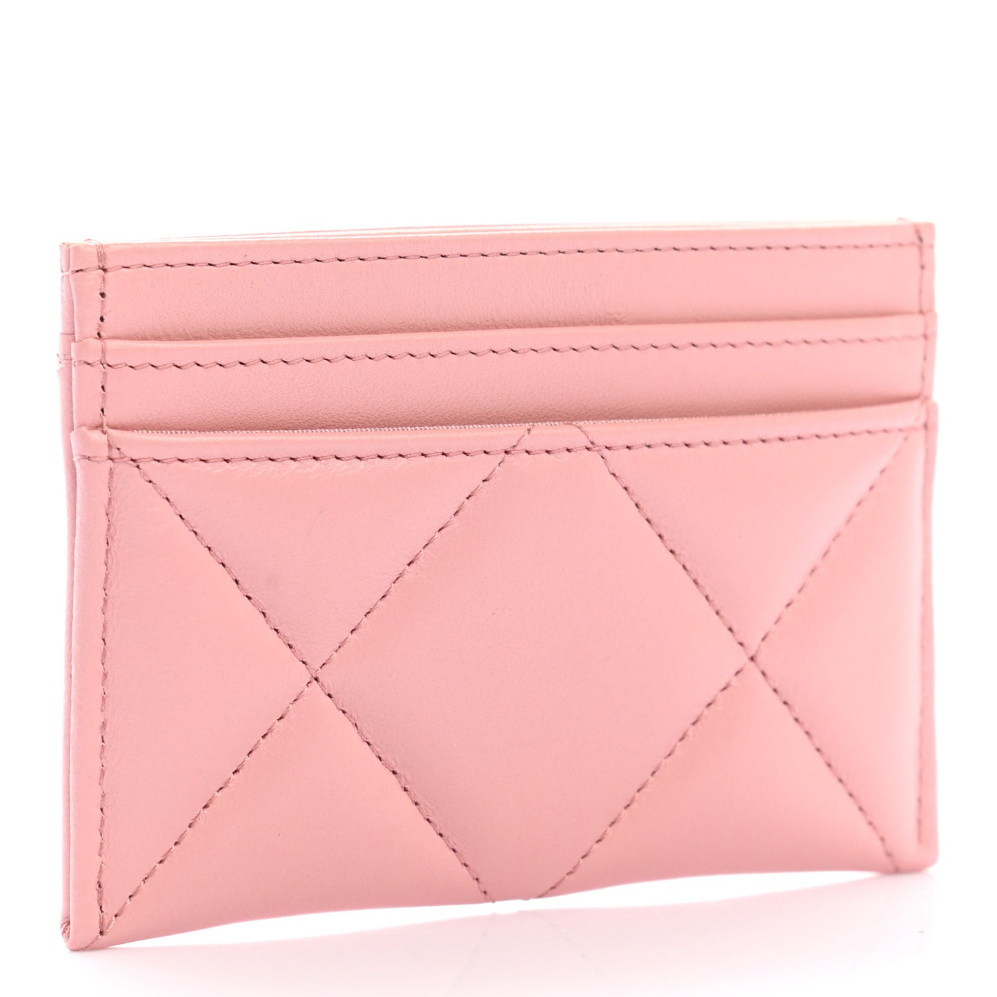 Lambskin Quilted Chanel 19 Card Holder Light Pink