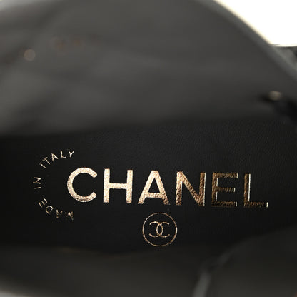 Chanel Shiny Lambskin Quilted Lace Up Combat Boots 36.5 Grey Black 8 of 12