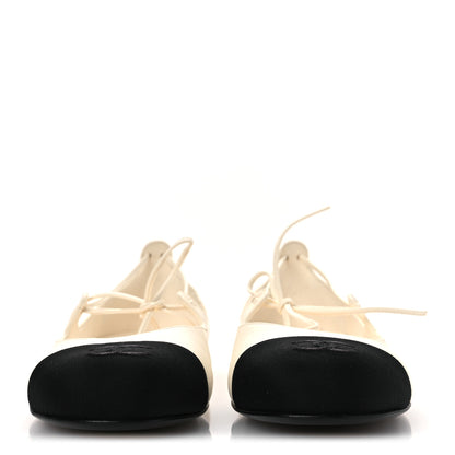 Chanel Lambskin Grosgrain Mary Jane Flats 38.5 Ivory Black 3 of 11