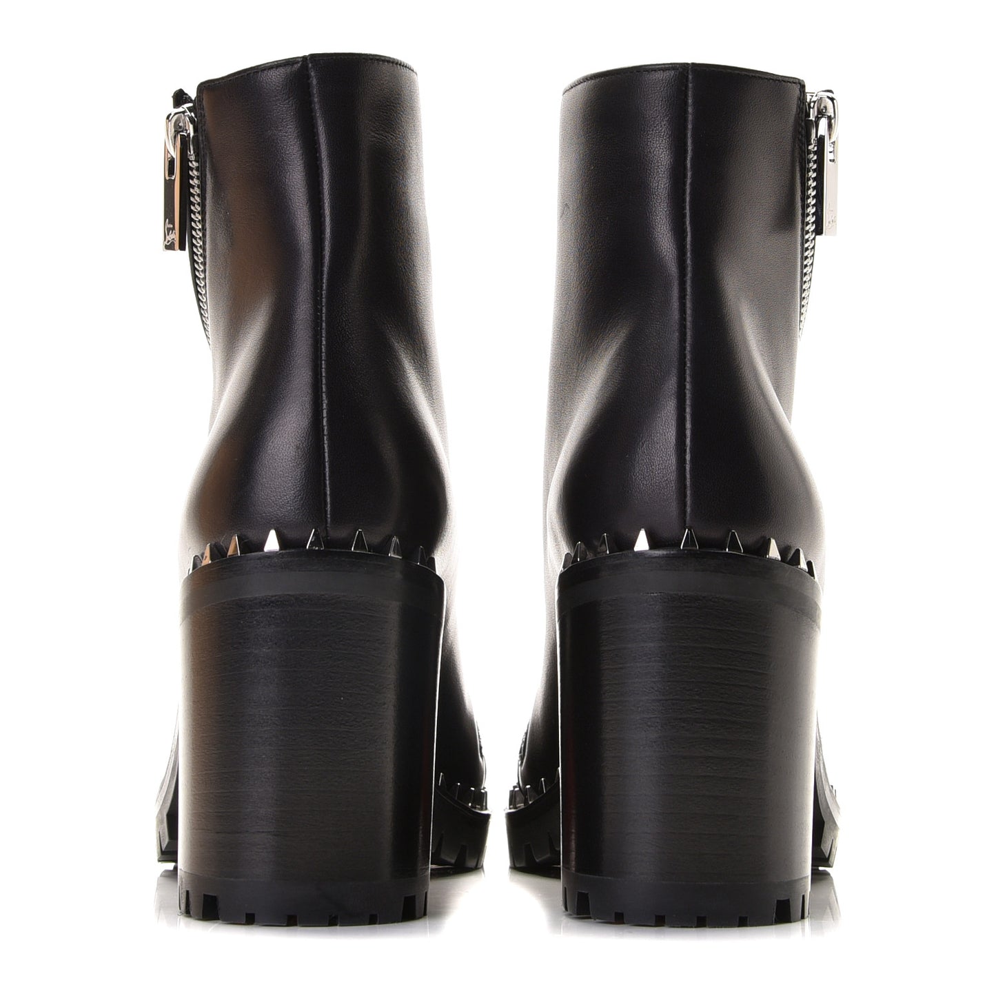 Calfskin Spikes Birgitta Lug 70 Zip Around Ankle Boots 35 Black