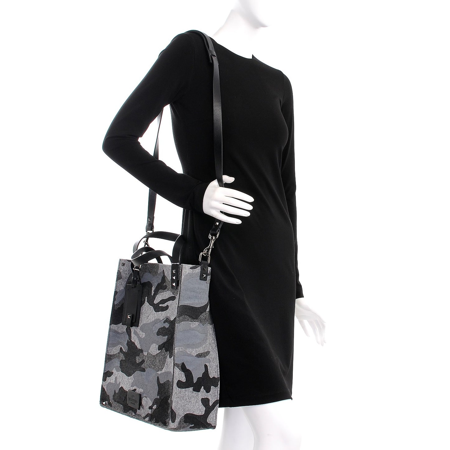 Felt Camouflage Rockstud Vertical Tote Grey