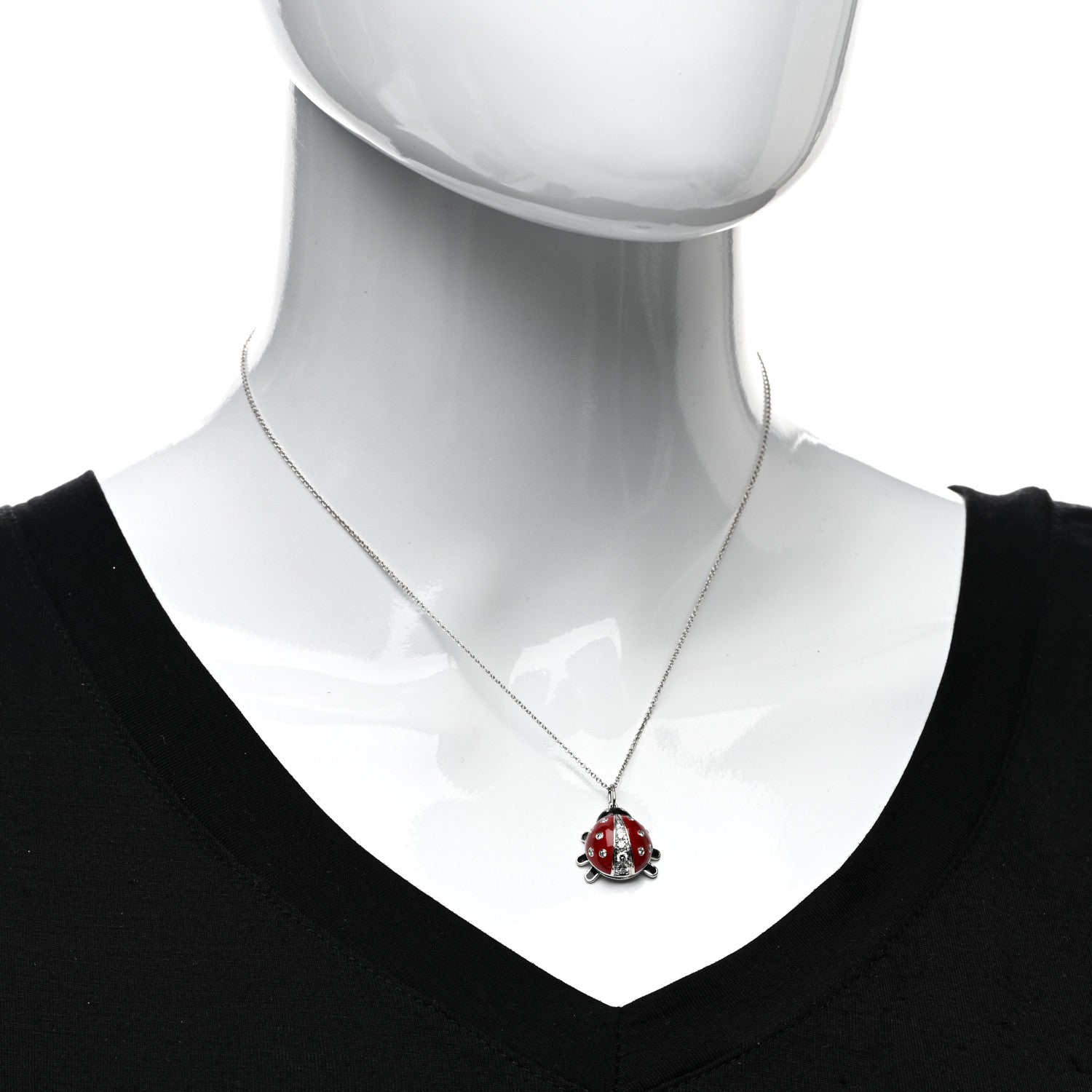 Tiffany Platinum Diamond Enamel Ladybug Pendant Necklace Red Black 2 of 5