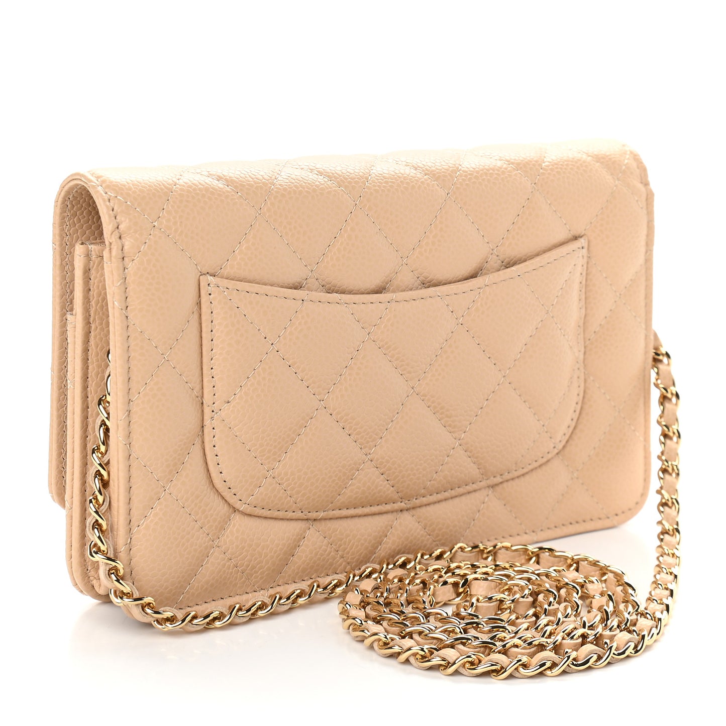 Caviar Quilted Wallet On Chain WOC Beige