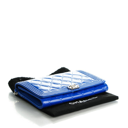 Chanel Patent Calfskin Quilted Boy Wallet on Removable Chain Blue 4 of 8