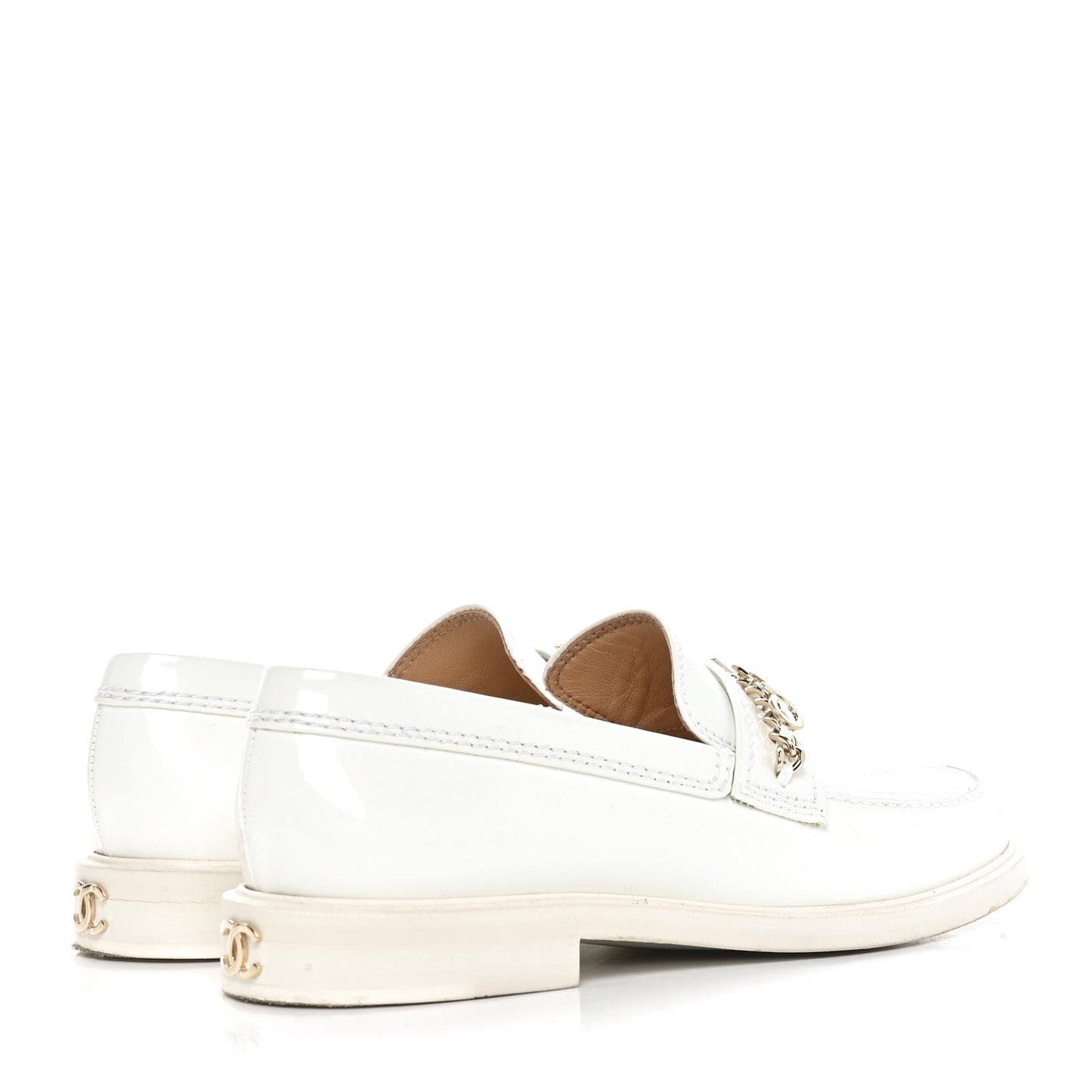 Shiny Calfskin Logo Loafers 38 White