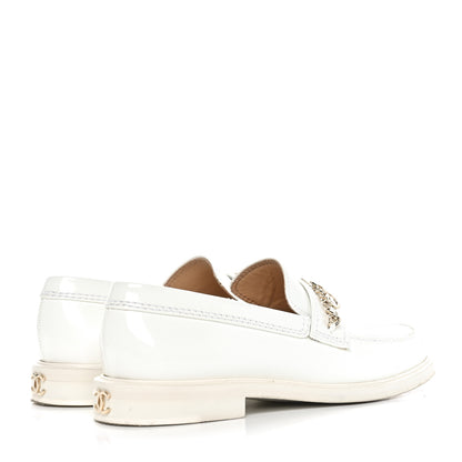 Chanel Shiny Calfskin Logo Loafers 38 White 4 of 8